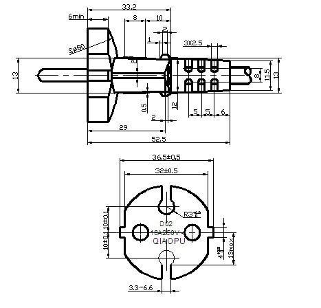 乔普D02欧式插头,两芯欧式插头,16A欧式插头图纸