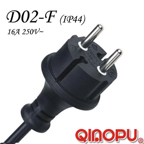 QIAOPU power cord,IP44 EU waterproof plug,VDE waterproof power cord,16A waterproof plug