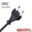 D01-QIAOPU Power cord ,Euro power cord,2 pins plug VDE Approved