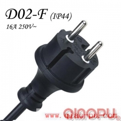 D02-F-QIAOPU power cord,IP44 EU waterproof plug,VDE waterproof power cord,16A waterproof plug